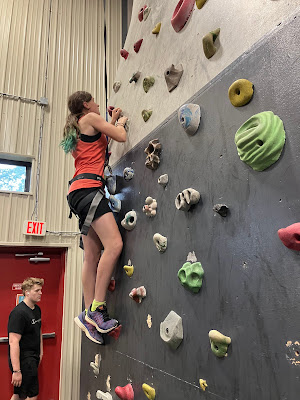 MOBALE athlete rock climbing on an indoor wall